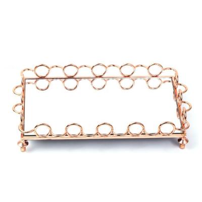 China Multifunctional Amazon Vends Rectangle Rose Gold Coffee Tea Metal Carry Decorative Mirror Serving Tray for sale