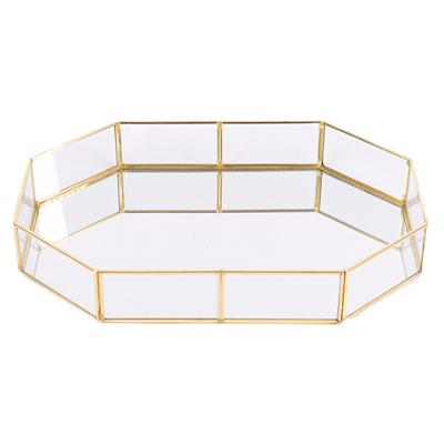 China Multifunctional Wholesale Copper Decorative Makeup Organizer Handmade Perfume Table Glass Mirror Jewelry Tray for sale