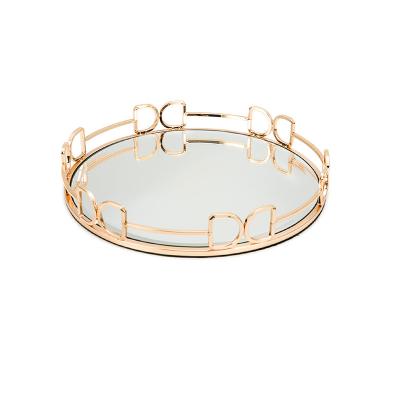 China Gold decoration coffee table metal frame multifunctional round mirror tray for sale