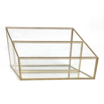 China Gold Diamond Office Supplies Stationery Magazine Storage Folder Handmade Glass Books File Rack Holder for sale