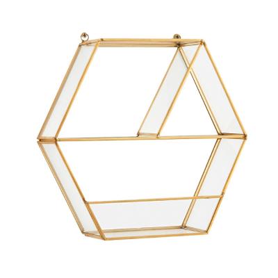 China Art Deco Fashion Hexagon Metal Brass Glass Decorations For Home Decor Wall for sale