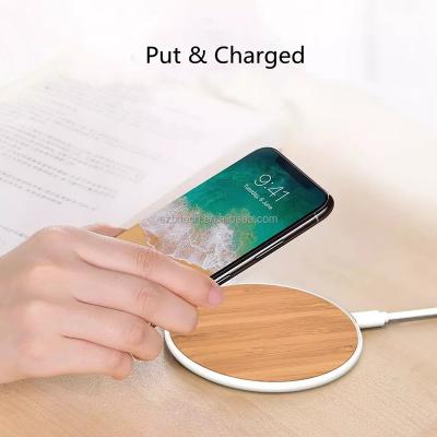 China Mobile Phone/For Earbuds Best Quality Custom Logo Bamboo Charging Qi Fast Bamboo Wireless Charger Wooden Mobile Phone Wireless Charger for sale