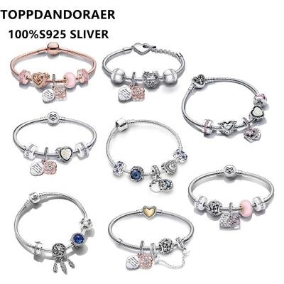 China Romantic Original High Quality 925 Sterling Silver Rose Gold Charm Bracelet Set Fits Logo Pandorar Exquisite Fashion Gift for sale