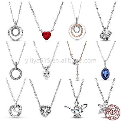 China Ruby Love 925 Sterling Silver Necklace Crown Shining Casual/Sporty Heart Pendant for Original Pandora Necklace Women Jewelry Pendant Gift for sale