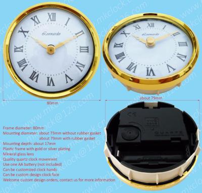 China 80mm Clock Insert Clock Fit Up Clock Quartz Clock Movement Domed Lens Mineral Glass Quartz Clock MK8079 for sale