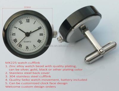 China Alloy and stainless steel 304 stainless steel cufflink with watch, cufflink watch, cufflink with quartz clock for sale