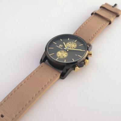 China Chronograph OEM Watch Manufacturer in China Genuine Leather Strap Gold Plating Buttons Customizable Chronograph Watch for sale