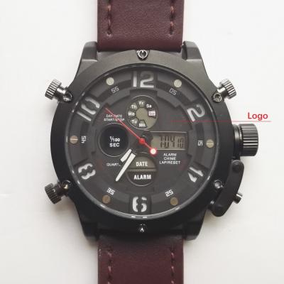 China Water Resistant Alloy Metal Matte Black Finish Watch with Japanese Sport Watch and Quartz Movement Watch with LCD Leather Strap for sale