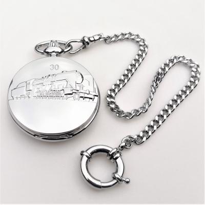 China Classic Modern Customizable Stainless Steel Coating Design Cover Quartz Locomotive Pocket Watch With Stainless Steel Chain for sale