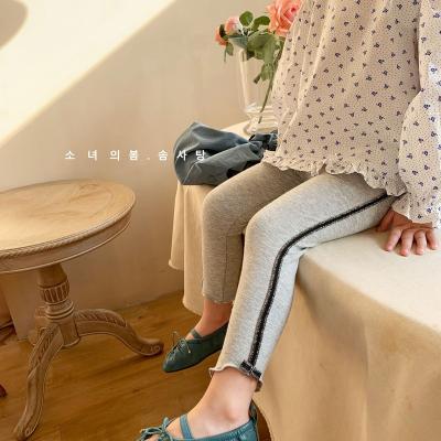 China Breathable Mushroom Roll Up Korean Girl's Leggings Spring Curved Lace Fashion Children's Nine Point Pants for sale