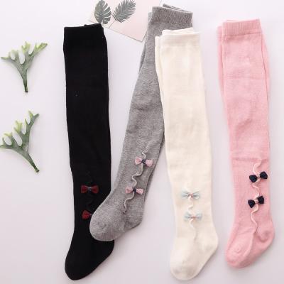 China New Breathable Solid Color Bow Baby Socks Pantyhose Kids Solid Colors Pantyhose Kid For School for sale