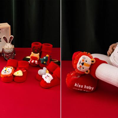 China New Baby Terry Breathable Children's Red Socks Merry Red Children's Socks Christmas Indoor Storage for sale