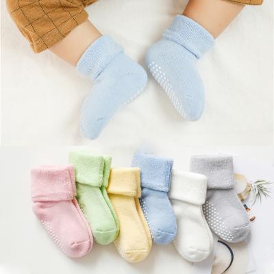 China Anti Slip Baby Floor Socks Solid Color Terry Socks Kids Breathable Soft Comfortable Thick Cute Baby Socks for sale