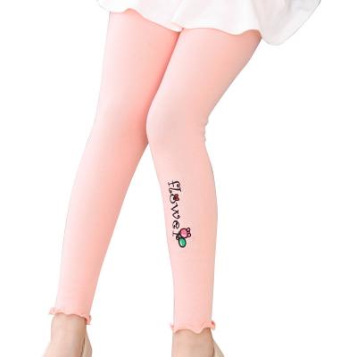 China Girls' Thin Section Spring Embroidery Cartoon Leggings Children's Breathable Pants for sale