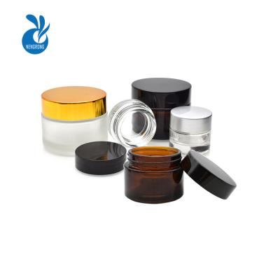 China Skin Care 10ml Cream 15ml 20ml 30ml 50ml 100ml Recycled Clear Amber Glass 5ml Jar Cosmetic Glass Jar With Black Plastic Cap For Face Body Cream for sale