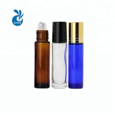 China HOT SALE Cosmetic Perfume Empty Clear Blue Amber Glass Mini Essential Oil 6ml 8ml 10ml Roll On Bottle With Stainless Steel Trackball for sale