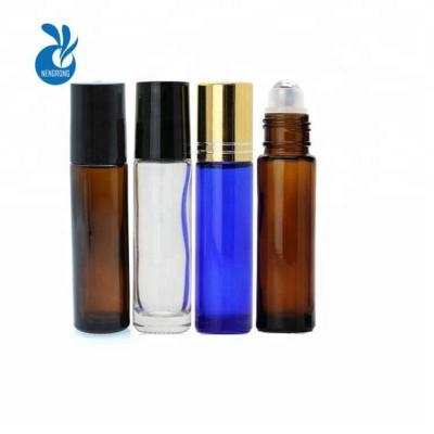 China Wholesale Empty Essential Light Blue Amber Oil 5ml 6ml 8ml 10ml Personal Care Oil Fragrance Roll On Glass Bottle With Steel Trackball for sale