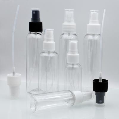 China Free Sample Eco-friendly Transparent PET Plastic Spray Bottle 10ml 20ml 50ml 60ml 80ml 150ml 120ml 200ml 250ml 30ml 100ml With Spray Lid for sale