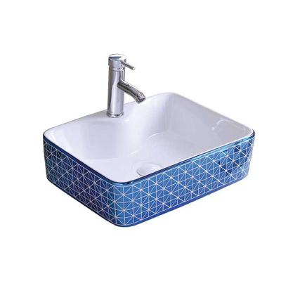 China Wholesale Modern Style Bathroom Square Korean Ceramic Sink Countertops Blue Laundry Tub for sale