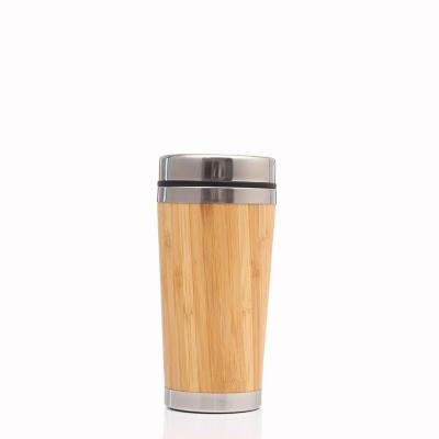 China Sustainable Car Travel Tumbler Insulated Coffee Cup 450ml Stainless Steel Bamboo Mug With Lid for sale