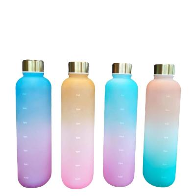 China Sustainable Gradient Color 1000ml Sports Custom Logo Gym Gallon Motivational Time Marker Cycling Plastic Water Bottle for sale