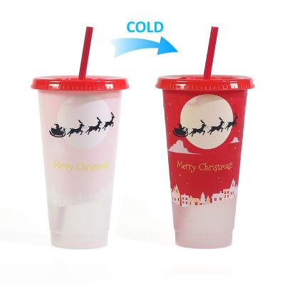 China Sustainable Color Changing Tumbler 710ml Single Wall Temperature Sensitive Pattern Christmas Ready To Ship Cup for sale