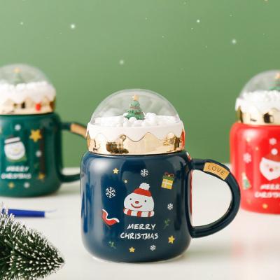 China Disposable Christmas Gift Ceramic Cup With Cover Micro Landscape Corporate Office Giveaways Business Gifts Ceramic Coffee Cup for sale