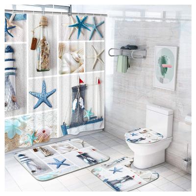 China Wholesale Modern Customize Print Microfiber Waterproof Design Luxury Bathroom Cover And Shower Curtains Set for sale