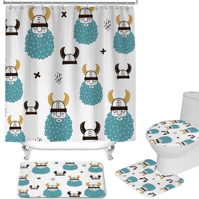 China Low MOQ Modern Bathroom Cover And Shower Curtain Sets 4 Pieces With Covers Luxury Waterproof Shower Curtains for sale