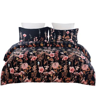 China American Style 100% Soft Microfiber Duvet Cover Set, Floral Printed Pattern, Black Color 3 Piece Set Comforter Cover for sale