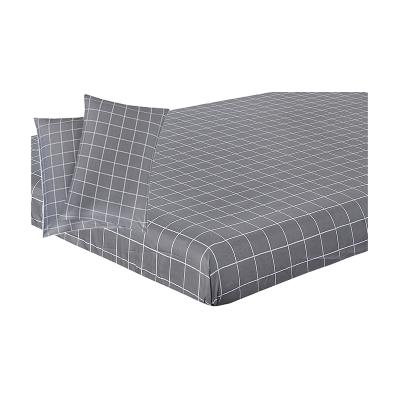 China Gray Block 100% Polyester Nondisposable Bed Set Queen Size Fitted Sheet for sale