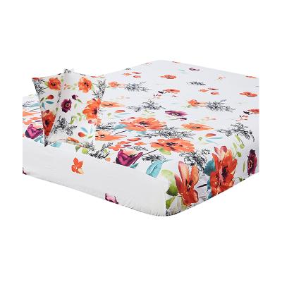 China Luxury Nondisposable 100% Polyester Flower Bed Set King Size Fitted Sheet for sale