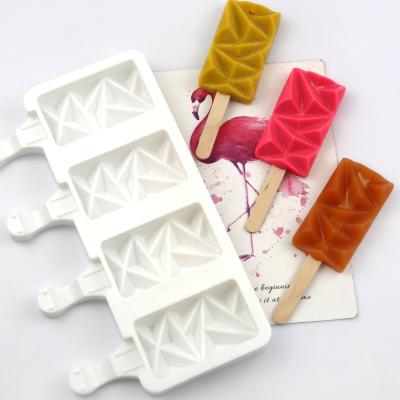 China 4 Holes Oval With Diamond Shape Ice Cream Cube Ball Square Silicon Icecream Pop For Silicone Popsicle Mold for sale