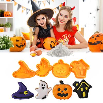 China Halloween Party Decoration Pumpkin Ghost Theme Plastic Cookie Cutter Plunger Fudge Chocolate Shape Cake Decoration Tool for sale