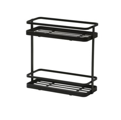 China Sustainable Kitchen Bathroom Pantry Countertop Storage Shelf Black 2 Tier Standing Spice Rack Organizer for sale