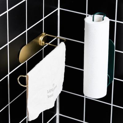 China Modern Gold Kitchen Roll Holder Elegant Adhesive Paper Towel Rack Wall Mounted Kitchen Paper Holder for sale