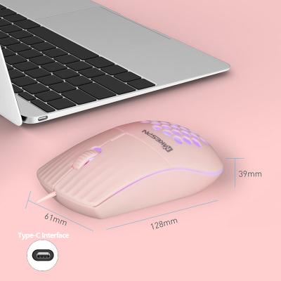 China RGB Backlit Type-C Interface Wired Honeycomb Hole Mouse 1600 DPI RGB Backlit Mouse Speed ​​3 DPI for sale