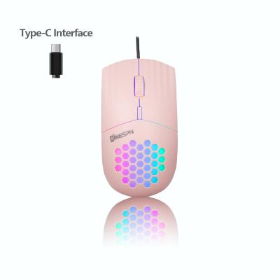 China RGB Backlit Type-C Mouse Wired Honeycomb Hole 1600 DPI RGB Backlit Mouse Speed ​​3 DPI for sale