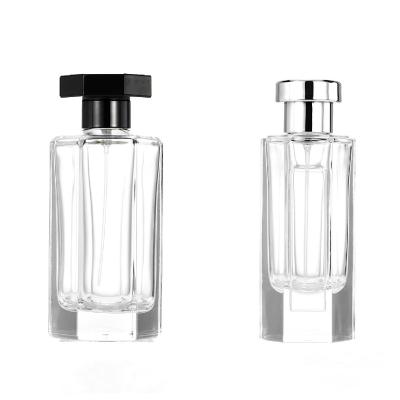 China High Qiality in 50ml 100ml Stock Polygons Luxury Spray Perfume Bottle with Black Silver Polygon Cap for sale