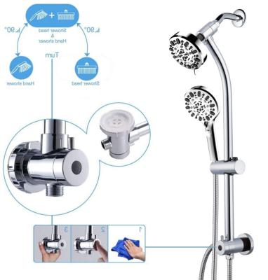 China Modern Water Saving Bathroom OEM Dual Rain Shower Head, ABS Plastic Polished Chrome/Brass Brushed Brass Shower Set With Handshower for sale