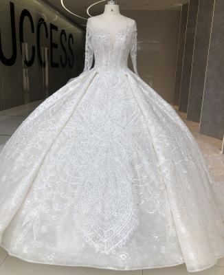 China Luxury Anti-Static Beaded Elegant Appliques Ball Gown Wedding Dress Bridal Gown With Long Train for sale