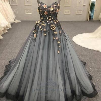 China 2021 Wholesale Black Elegant Sleeveless Anti-Static Strap Flower Backless Trimming Dresses for sale