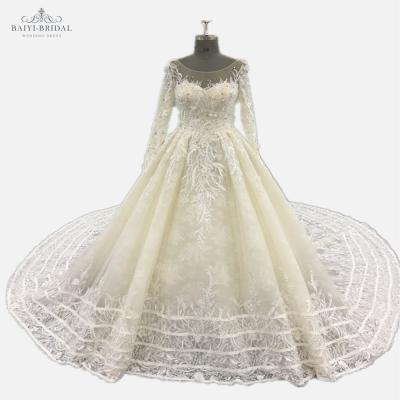 China 2021 China Long Sleeve Lace Fashion Anti-static Simple Wedding Dress For Bridal for sale