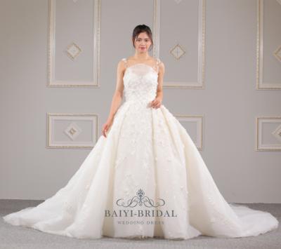 China Elegant anti-static wedding dress applique light champagne wedding dress HY016 for sale