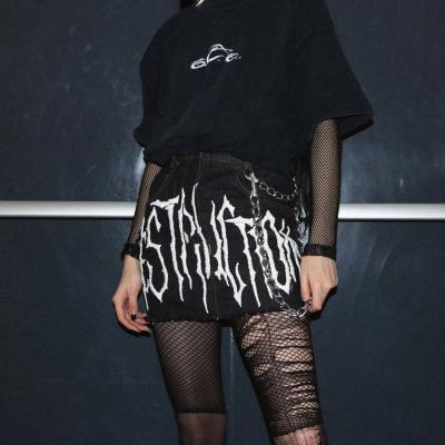 China Mini Skirt Metal Chains High Waist Anti-Static Black Jeans Skirt Dark Girls Sexy Short Mini Skirt for sale