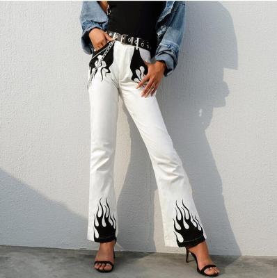 China 2021 Autumn Women New Arrivals Anti-Wrinkle Pants High Waist Casual Flare Leg Pants Palazzo Gaucho Fire Print Long Trousers for sale