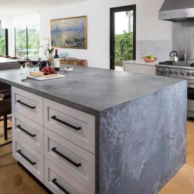 China Lowes quality texture laminate countertops premium natural precast artificial quartz gray rocky concrete quartz for sale for sale