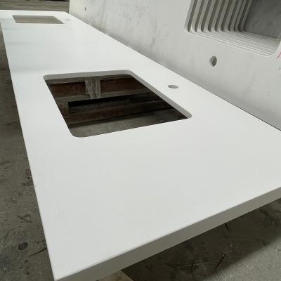 China Aritfiical wholesale supply polished engineer pure white quartz leather finishes calacatta stone bath countertop dining tables for sale