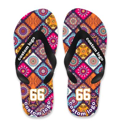 China Custom Fashion Trend Hellosports Printing Ladies Flip Flop Polyester Fiber Rubber Bottom Fabric Outdoor Flat Flip Flops Beach Girls Flip Flops for sale