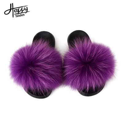 China Insulative Real Fur Slides Customized Designer Faux Mink Animal Baby Sandals Mommy and Me Faux Fox Raccoon Toddler Kids Fur Slipper Slides for sale